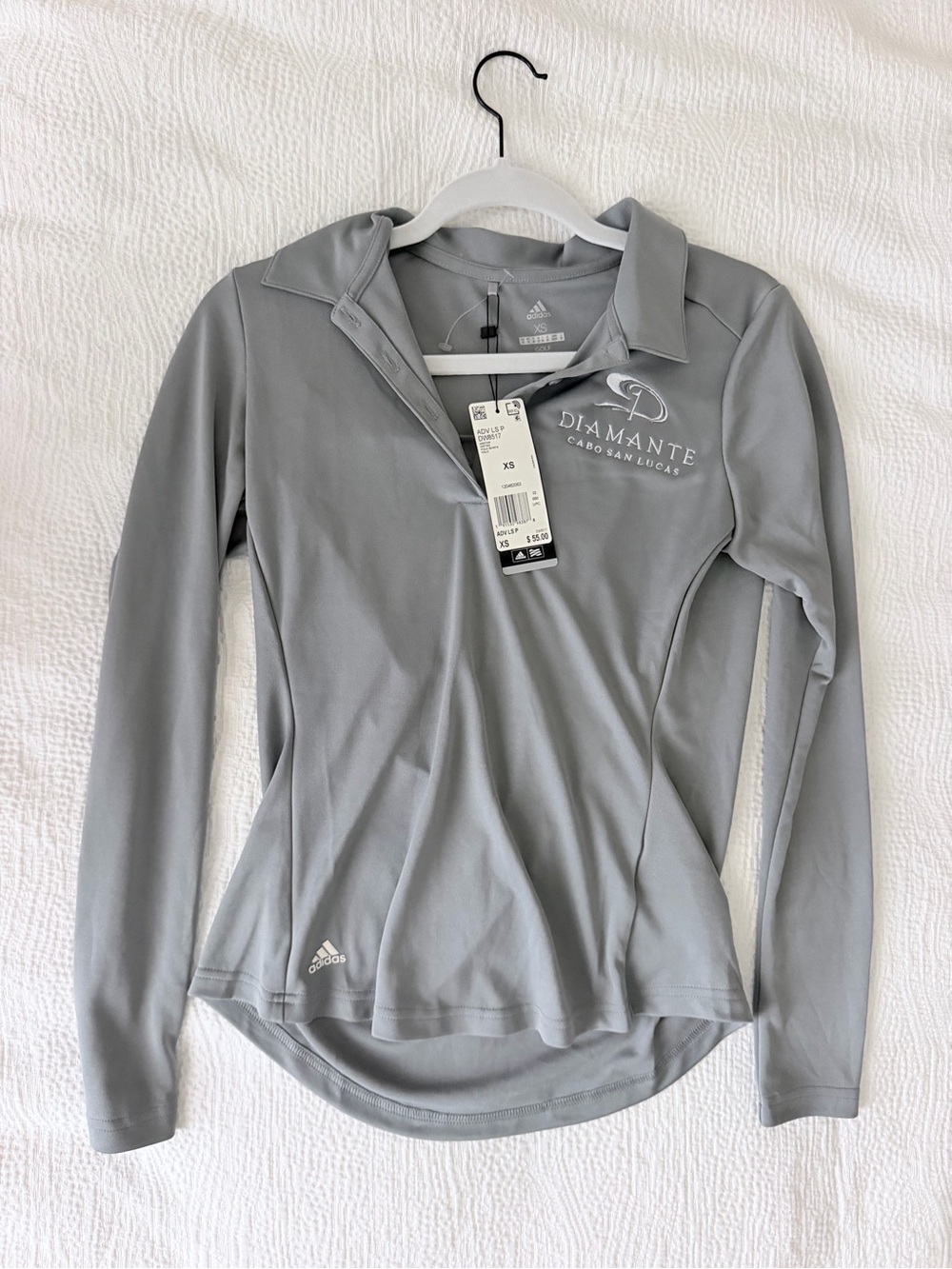adidas Women's Light Gray Long Sleeve Performance Polo Top